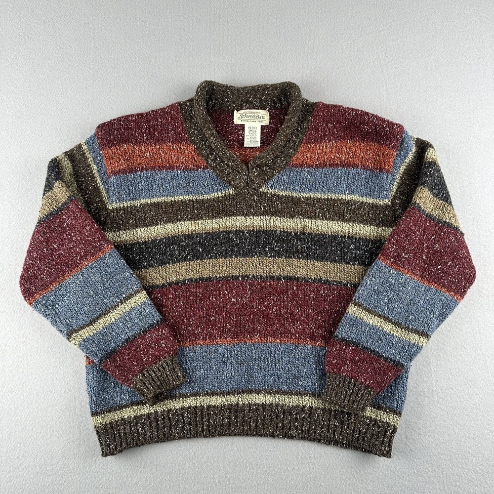 St. John's Bay Striped V-Neck Sweater in Burgundy, Blue, Brown